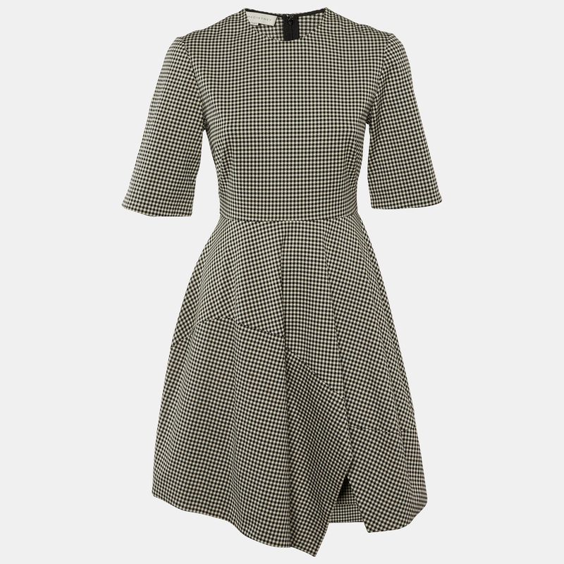Stella Mccartney Black/Cream Houndstooth Pattern Cotton Asymmetrical Dress S